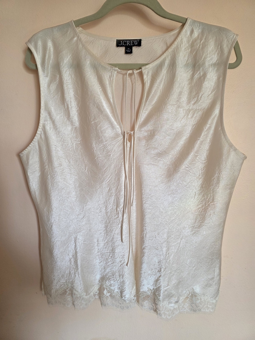 J. Crew Cream Sleeveless Tie-Front Satin Tank XL